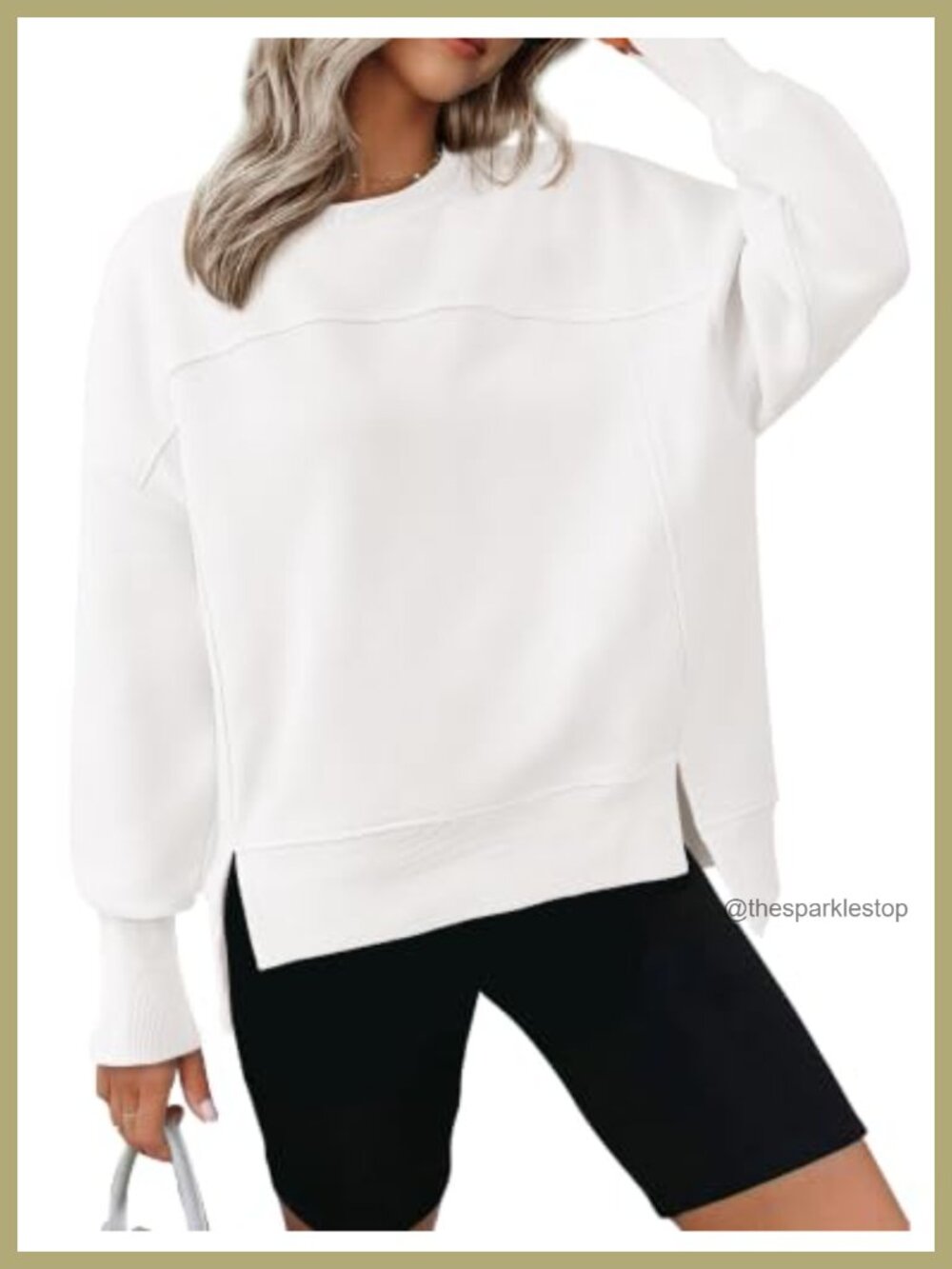 Women's Fleece Crewneck Sweatshirt High Low Side Slit Pullover
